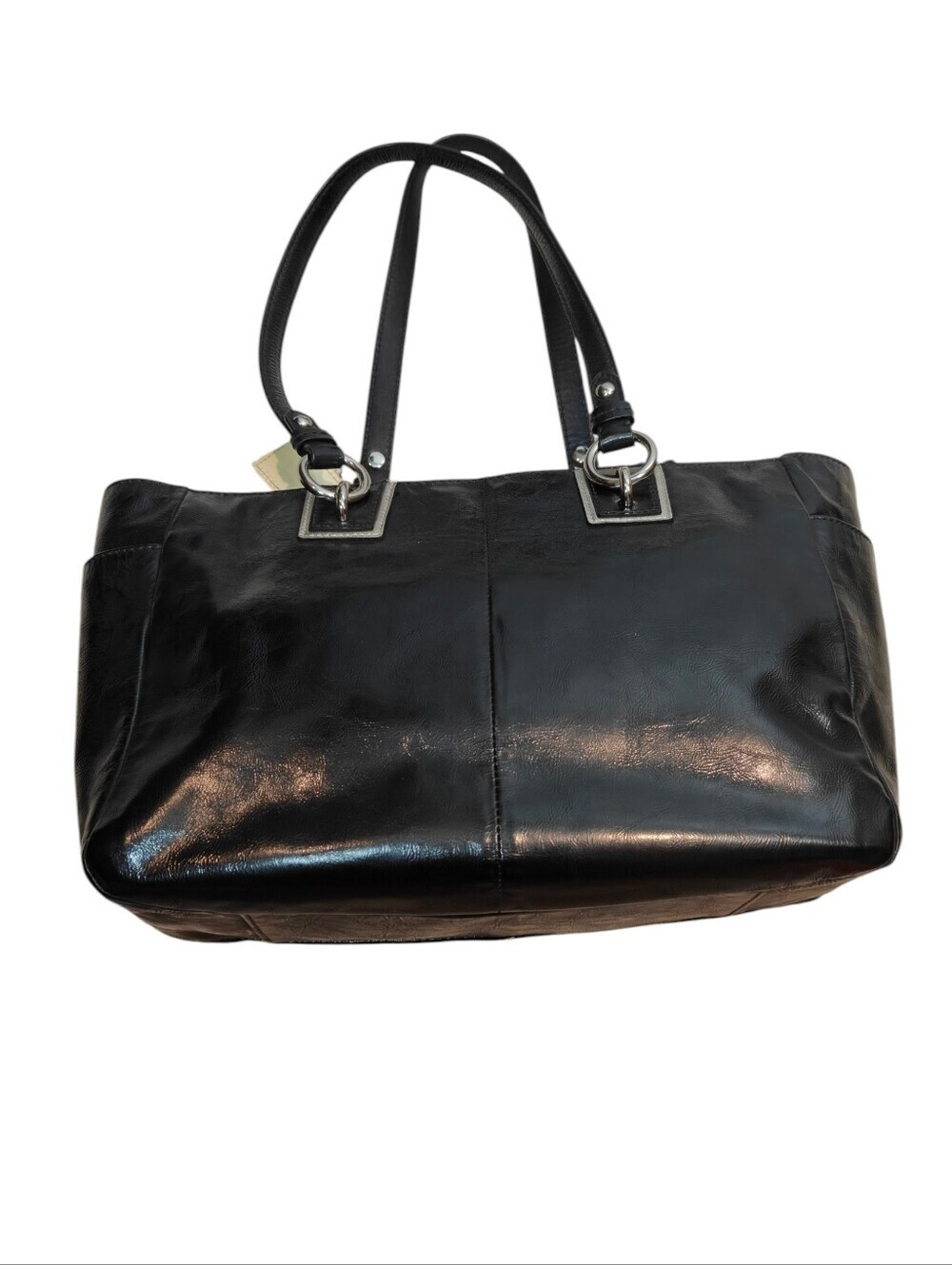 Coach Black Leather Shoulder Tote with Cream and Gray Circle Inlay - Picture 7 of 16
